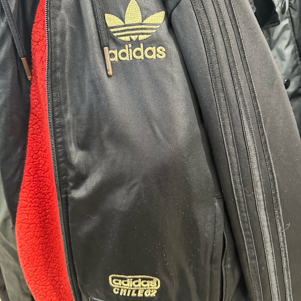 Adidas Black Bomber Jacket with Red Hood, Chile 62, Vintage & Rare - Picture 4 of 8